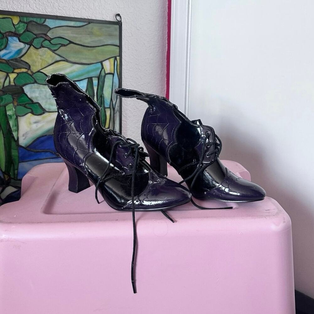 ellie shoes charlotte spiderweb purple and black heel boots shoes
